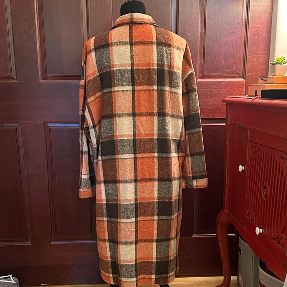 Plaid Longline Shacket in Orange and Brown - Picture 3 of 3